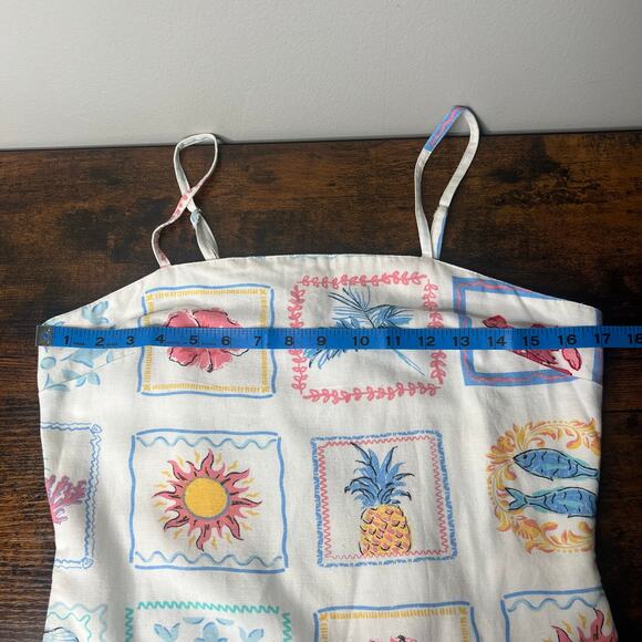 Japna Mini Sundress Amalfi Coast Print Smocked Back Coastal Linen Blend Womens M - Picture 10 of 12
